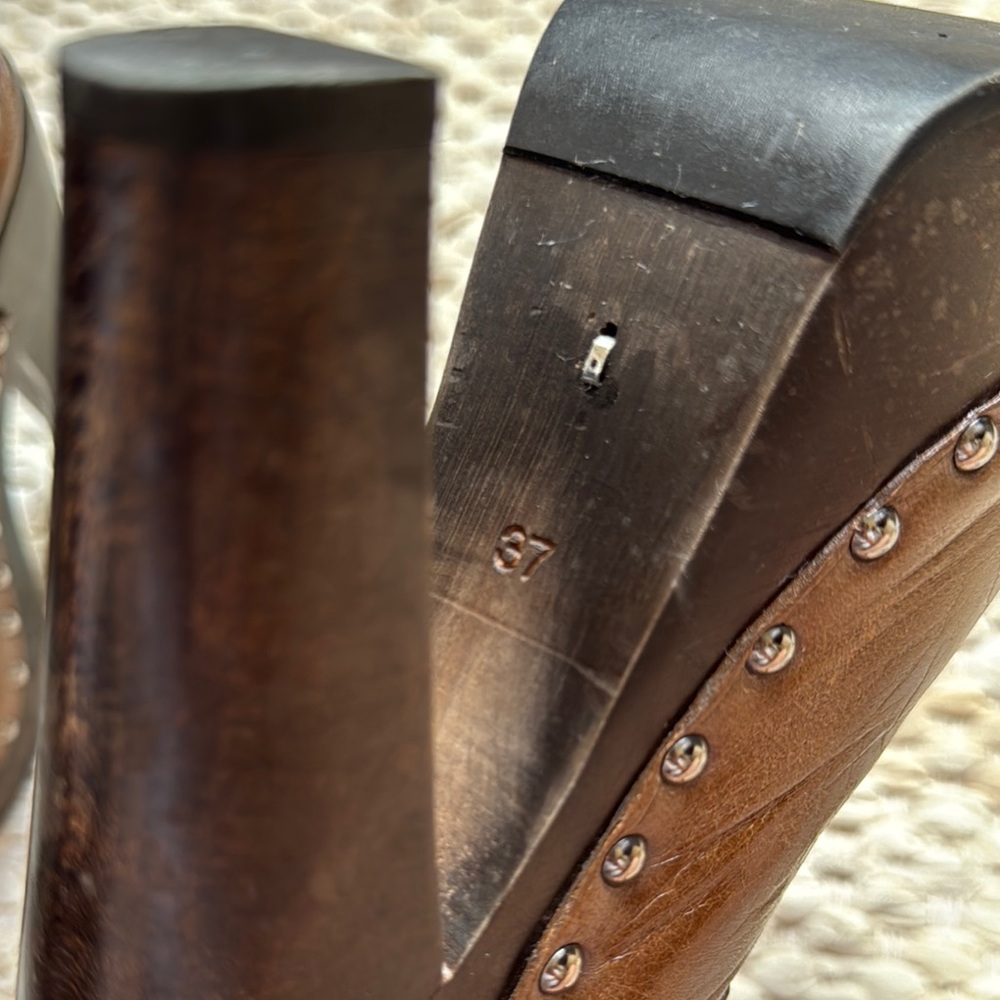Prada - size 37 - Brown Leather Mules with Wooden Platform - Picture 7 of 9
